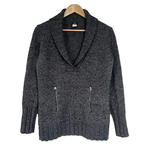 J. Crew Grey Wool Pullover Sweater Henley Mohair Knit Sweater Neutral Size Large